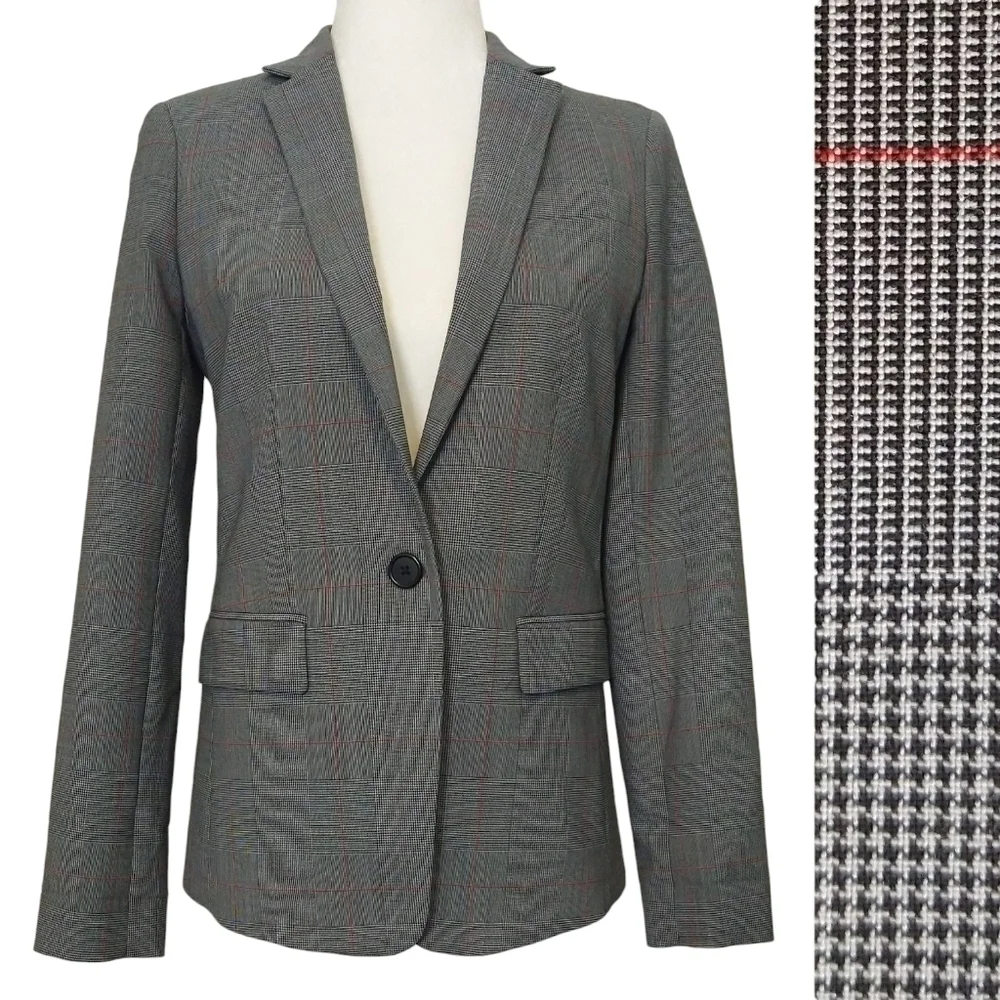 J. Crew Regent Wool Blend Gray Glen Plaid Blazer Mini-Houndstooth Preppy K3781